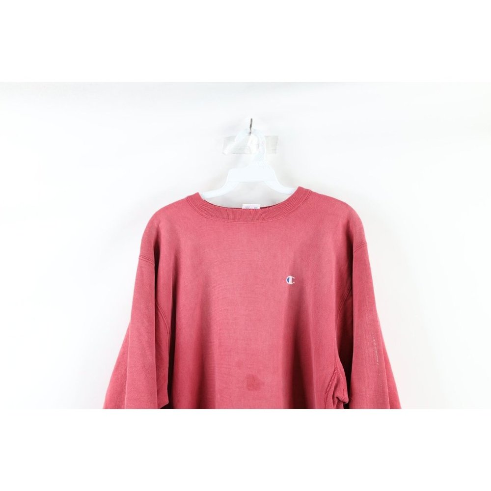 Vintage 80s Champion Reverse Weave XL Thrashed Crewneck Sweatshirt Raspberry USA - Picture 2 of 15